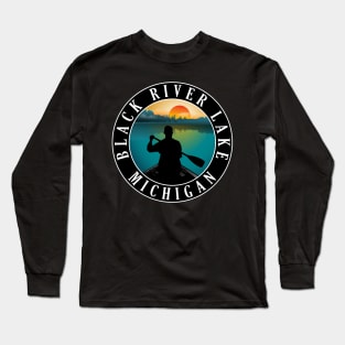 Black River Lake Canoeing Michigan Sunset Long Sleeve T-Shirt